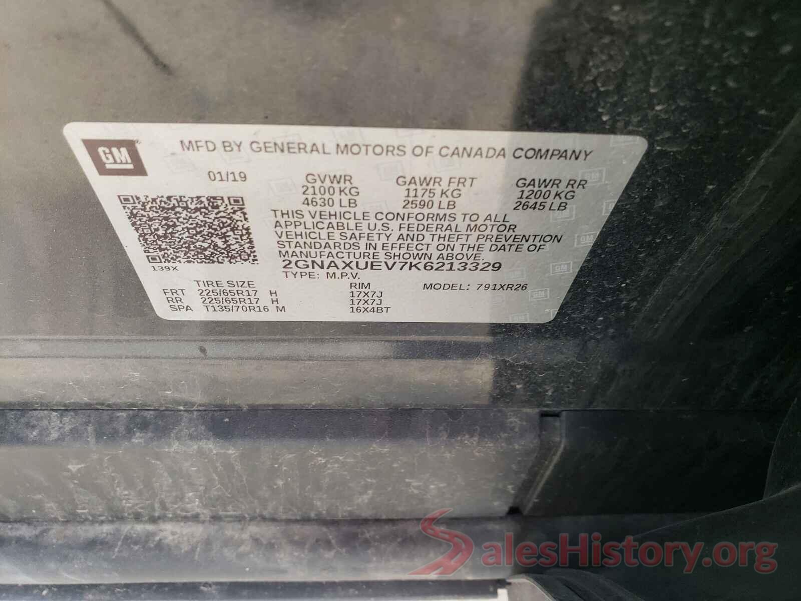 2GNAXUEV7K6213329 2019 CHEVROLET EQUINOX