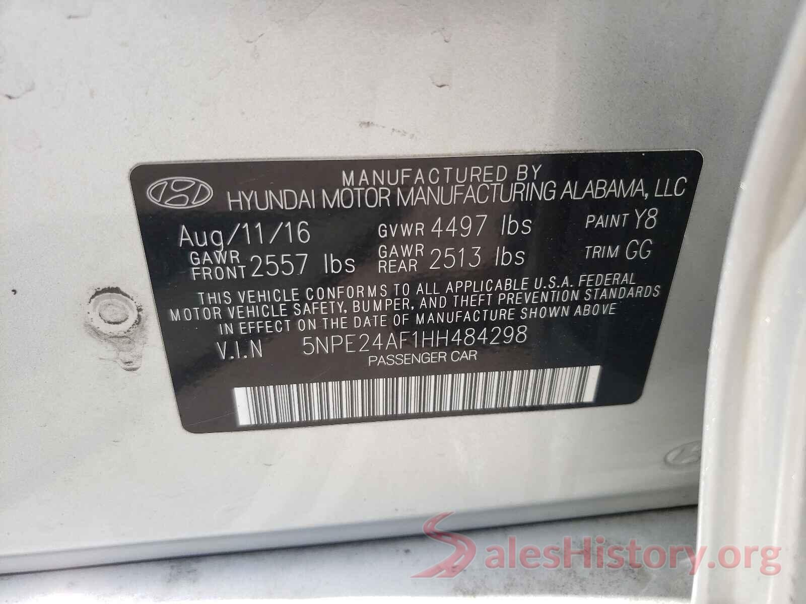 5NPE24AF1HH484298 2017 HYUNDAI SONATA