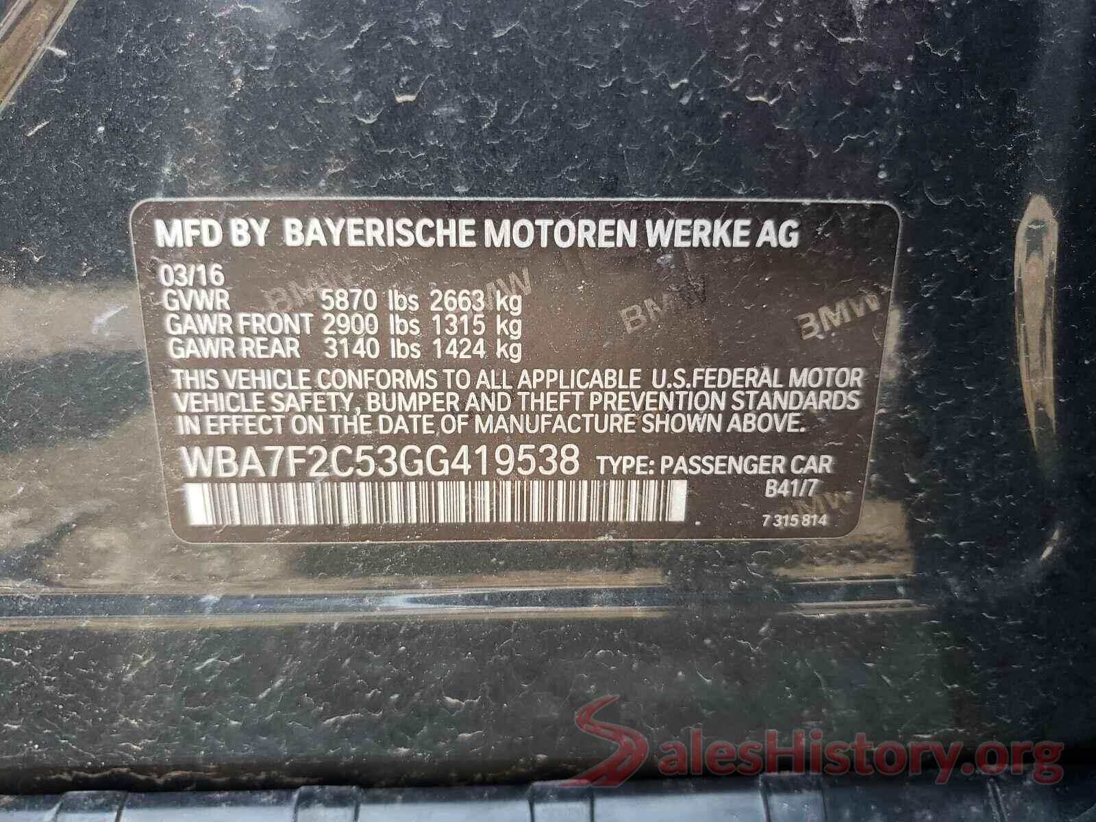 WBA7F2C53GG419538 2016 BMW 7 SERIES