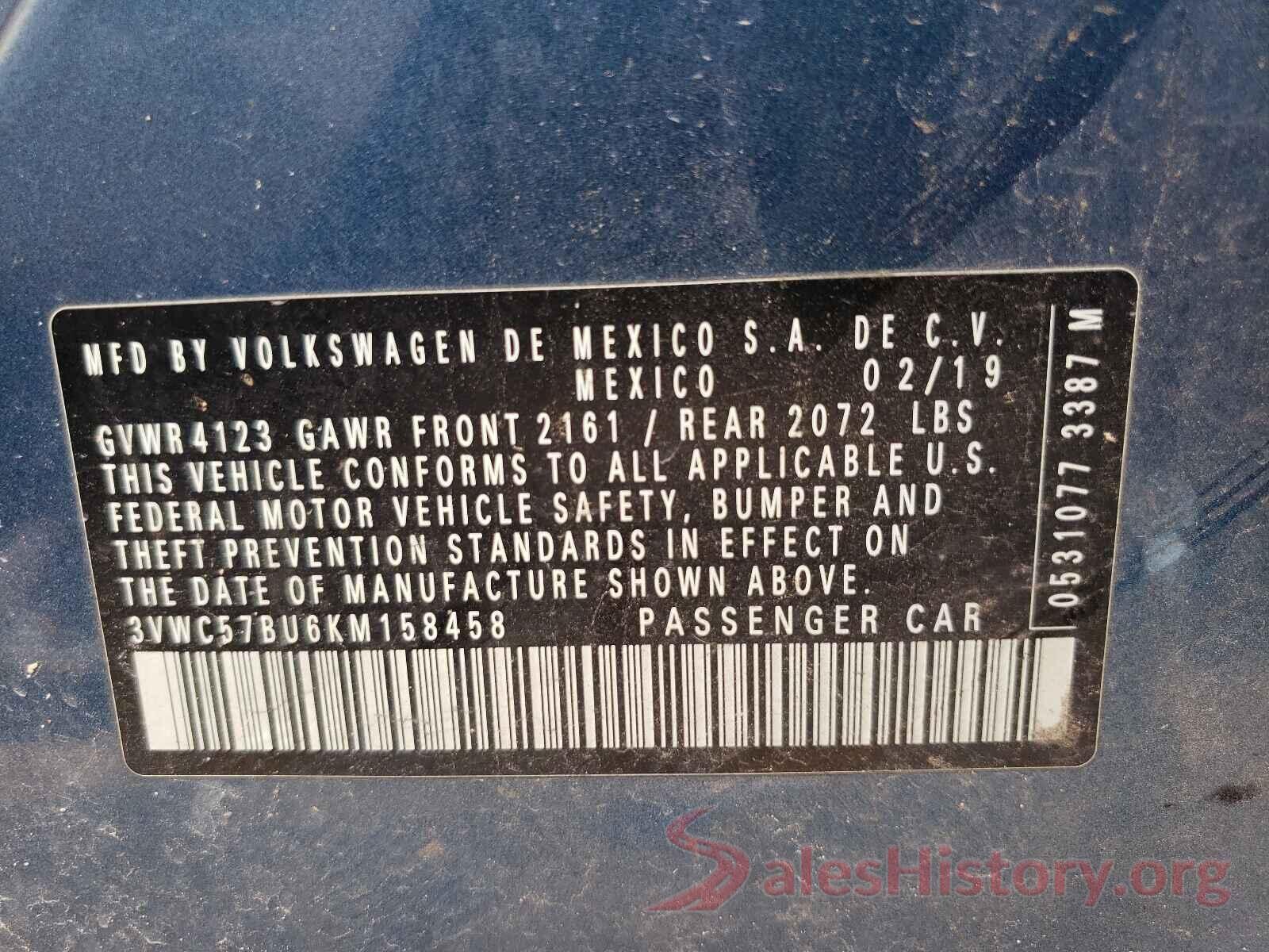 3VWC57BU6KM158458 2019 VOLKSWAGEN JETTA