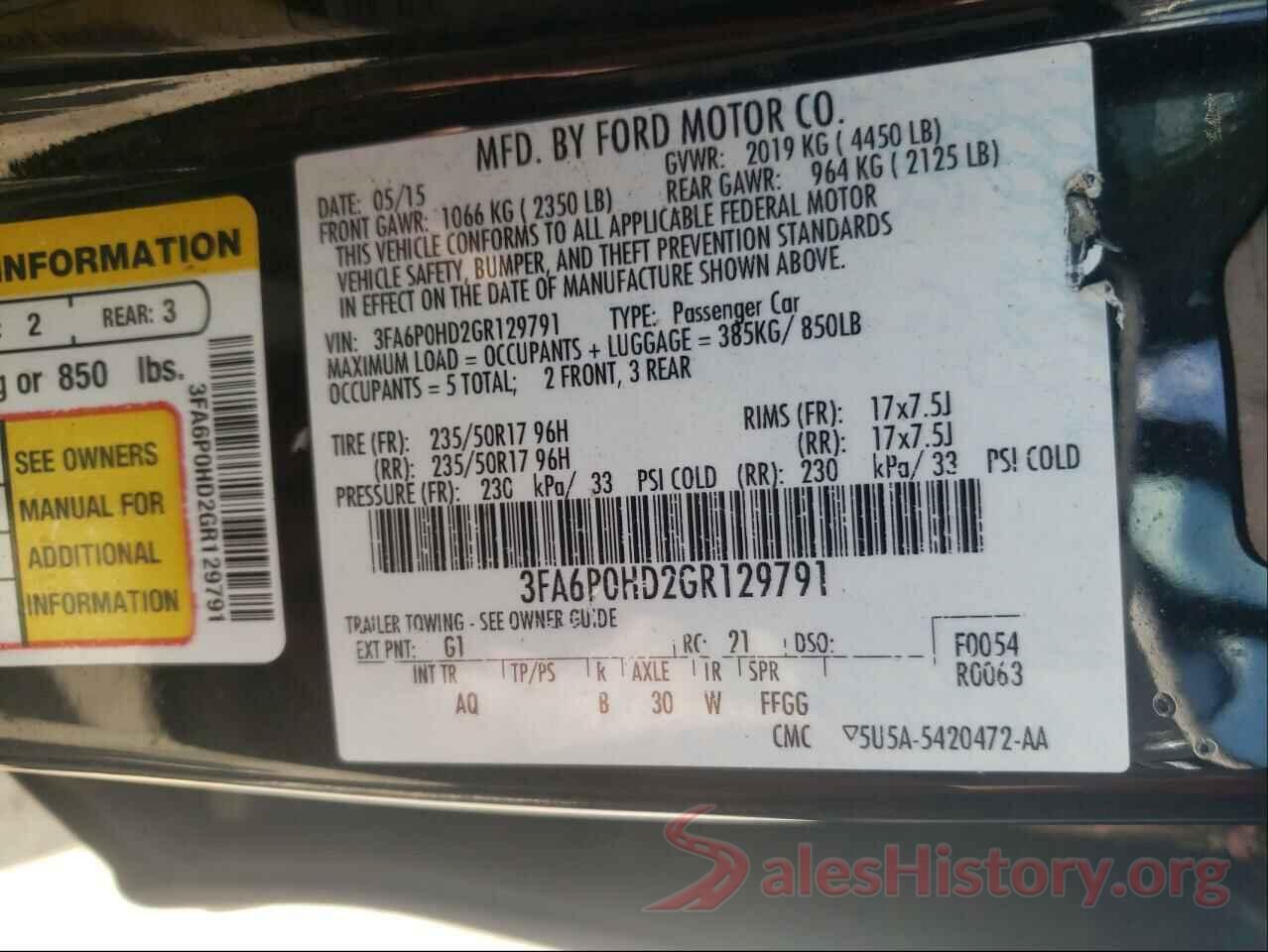 3FA6P0HD2GR129791 2016 FORD FUSION