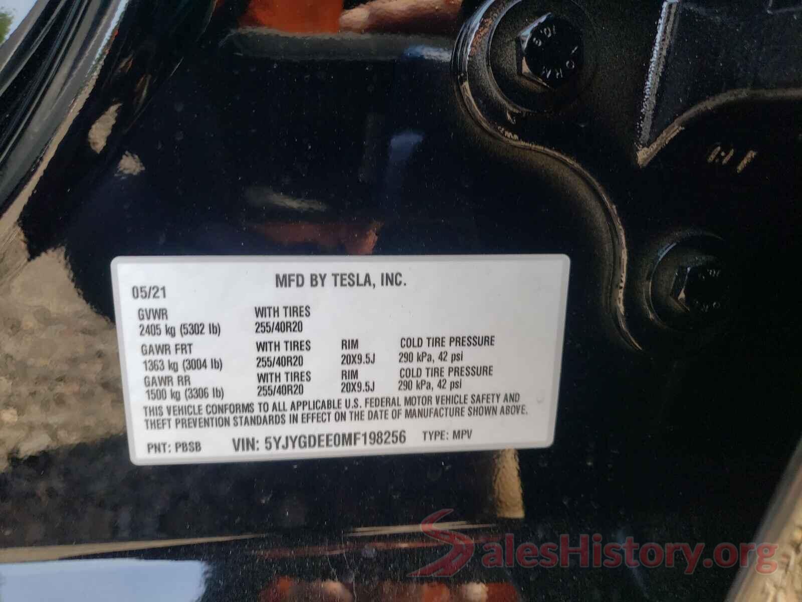 5YJYGDEE0MF198256 2021 TESLA MODEL Y