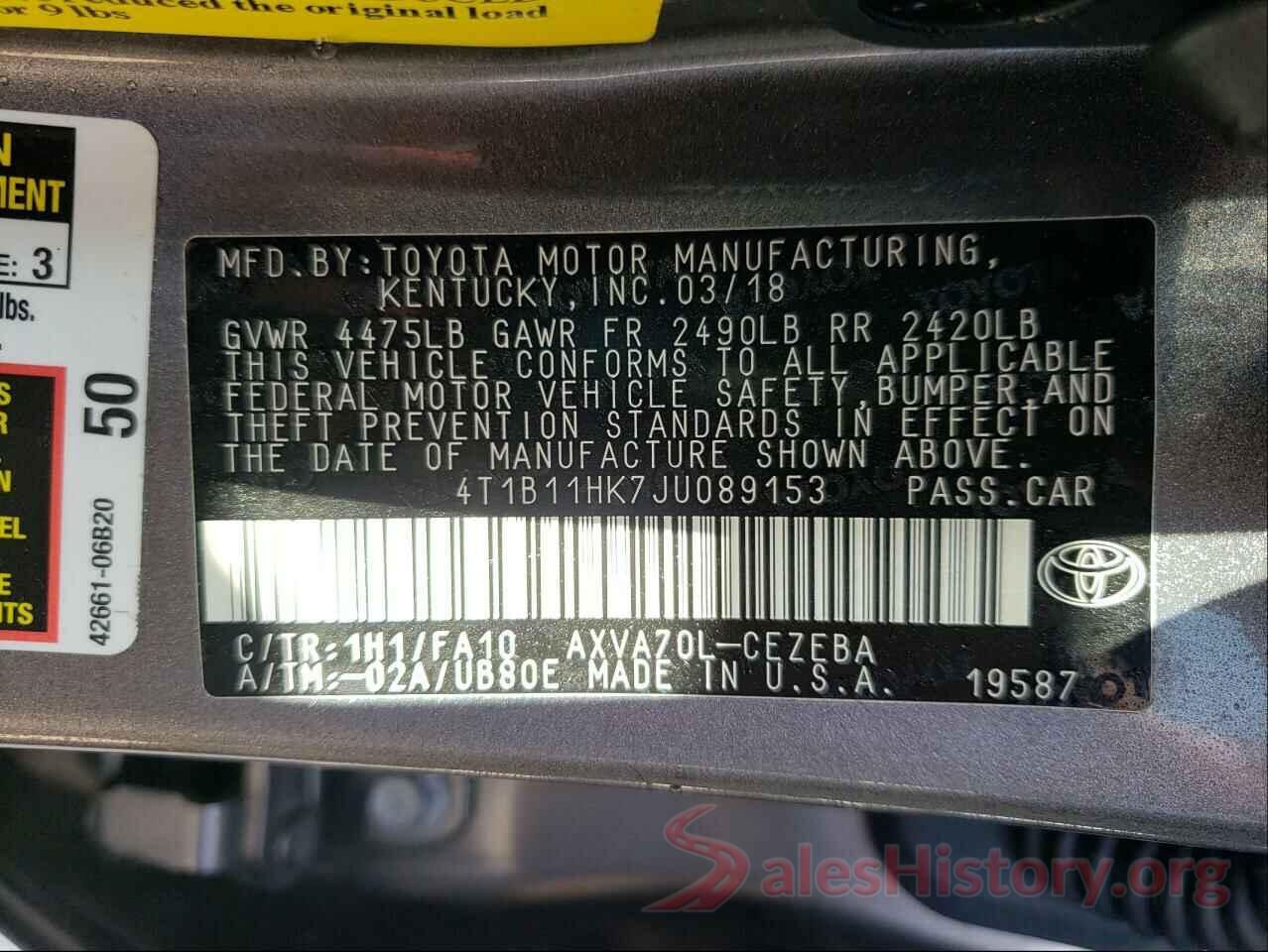 4T1B11HK7JU089153 2018 TOYOTA CAMRY