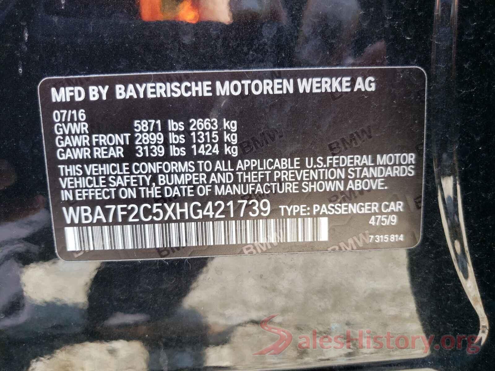 WBA7F2C5XHG421739 2017 BMW 7 SERIES