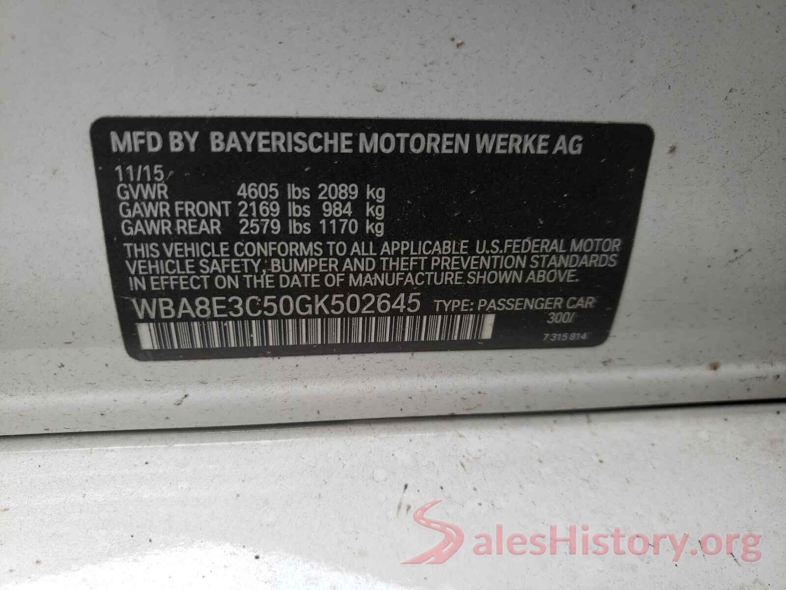 WBA8E3C50GK502645 2016 BMW 3 SERIES