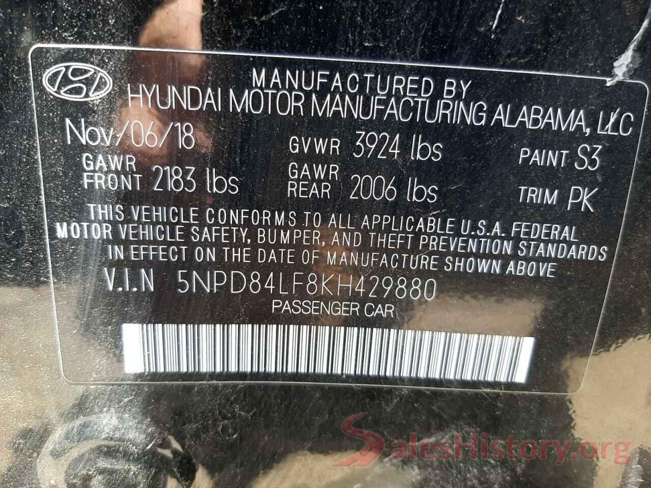 5NPD84LF8KH429880 2019 HYUNDAI ELANTRA