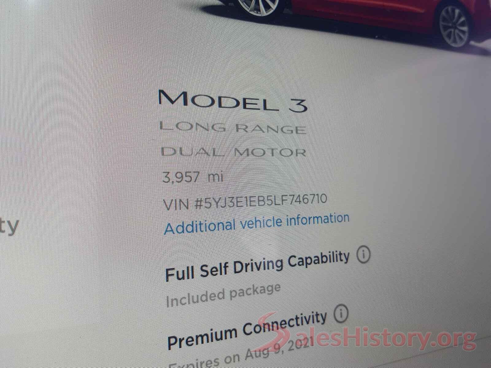 5YJ3E1EB5LF746710 2020 TESLA MODEL 3