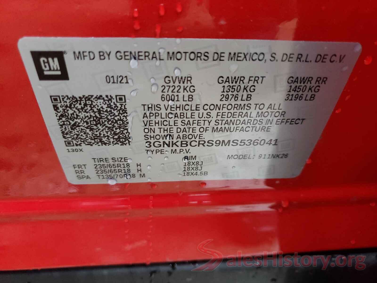 3GNKBCRS9MS536041 2021 CHEVROLET BLAZER