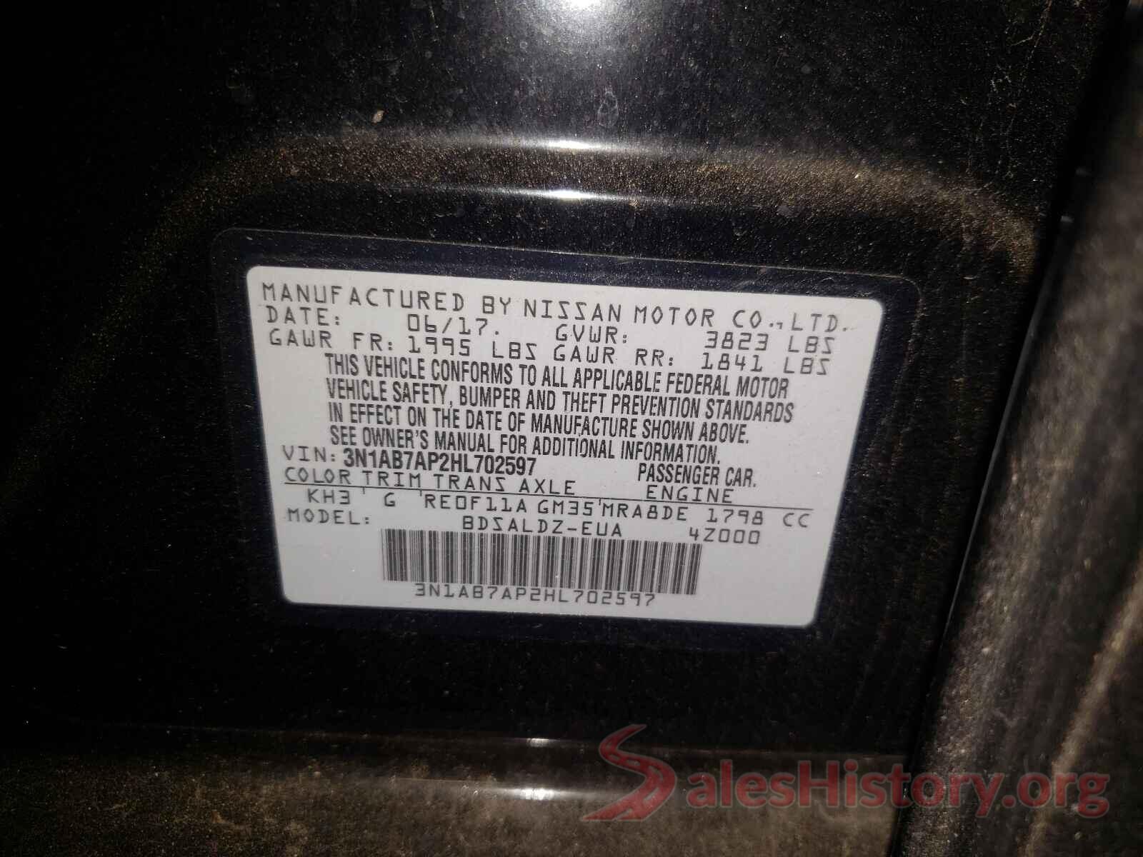 3N1AB7AP2HL702597 2017 NISSAN SENTRA