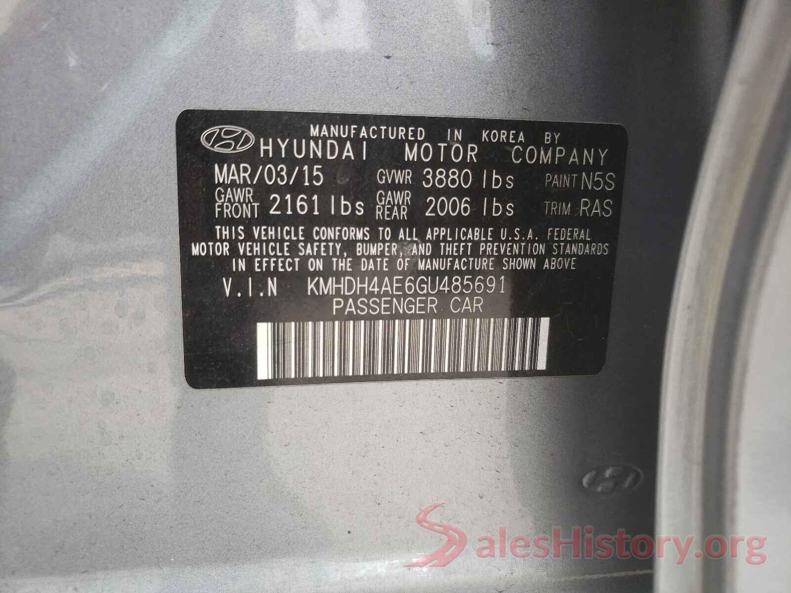 KMHDH4AE6GU485691 2016 HYUNDAI ELANTRA