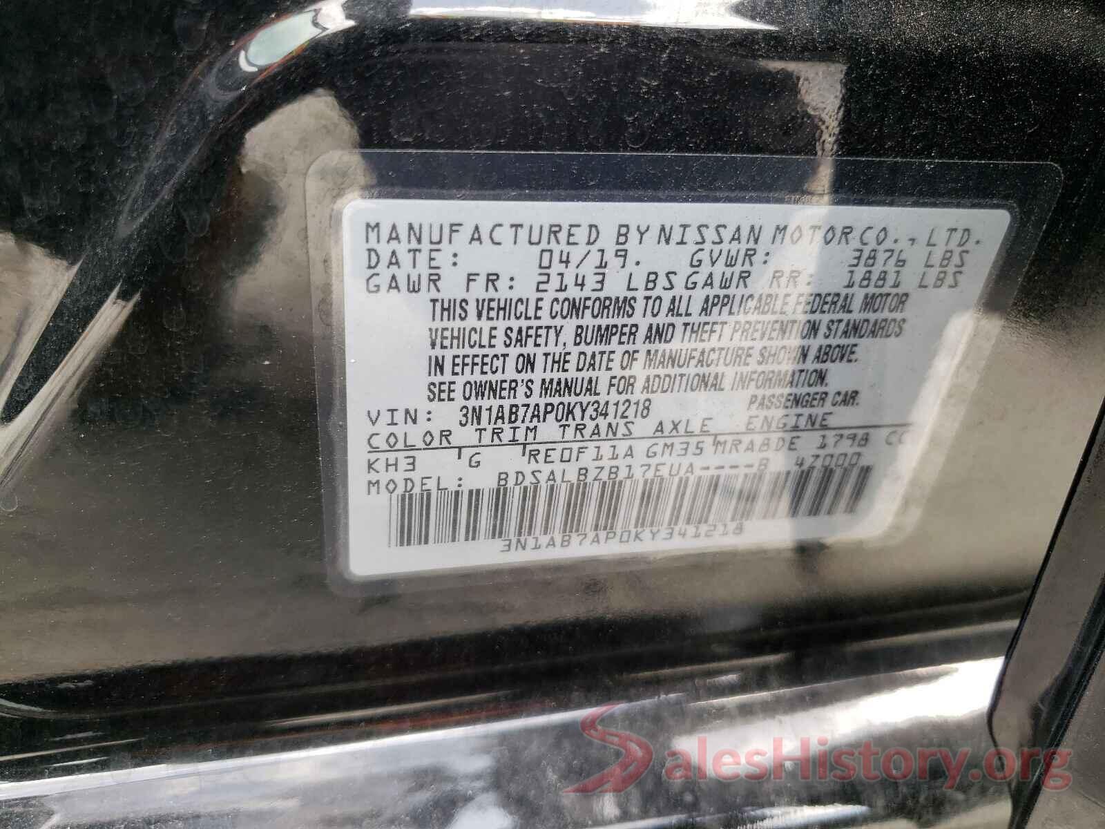 3N1AB7AP0KY341218 2019 NISSAN SENTRA