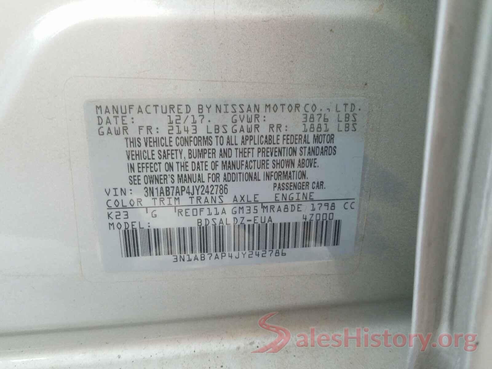 3N1AB7AP4JY242786 2018 NISSAN SENTRA