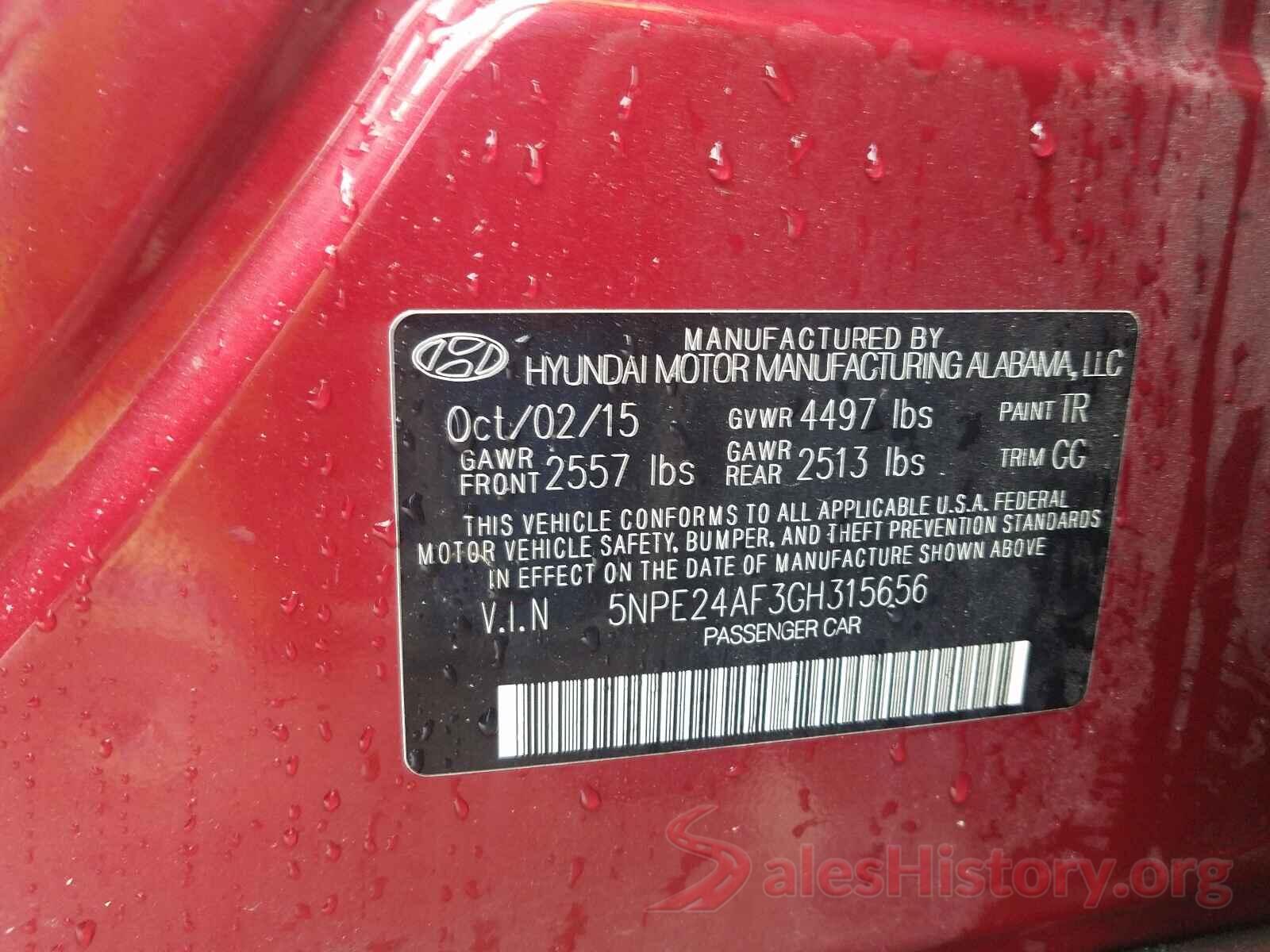 5NPE24AF3GH315656 2016 HYUNDAI SONATA