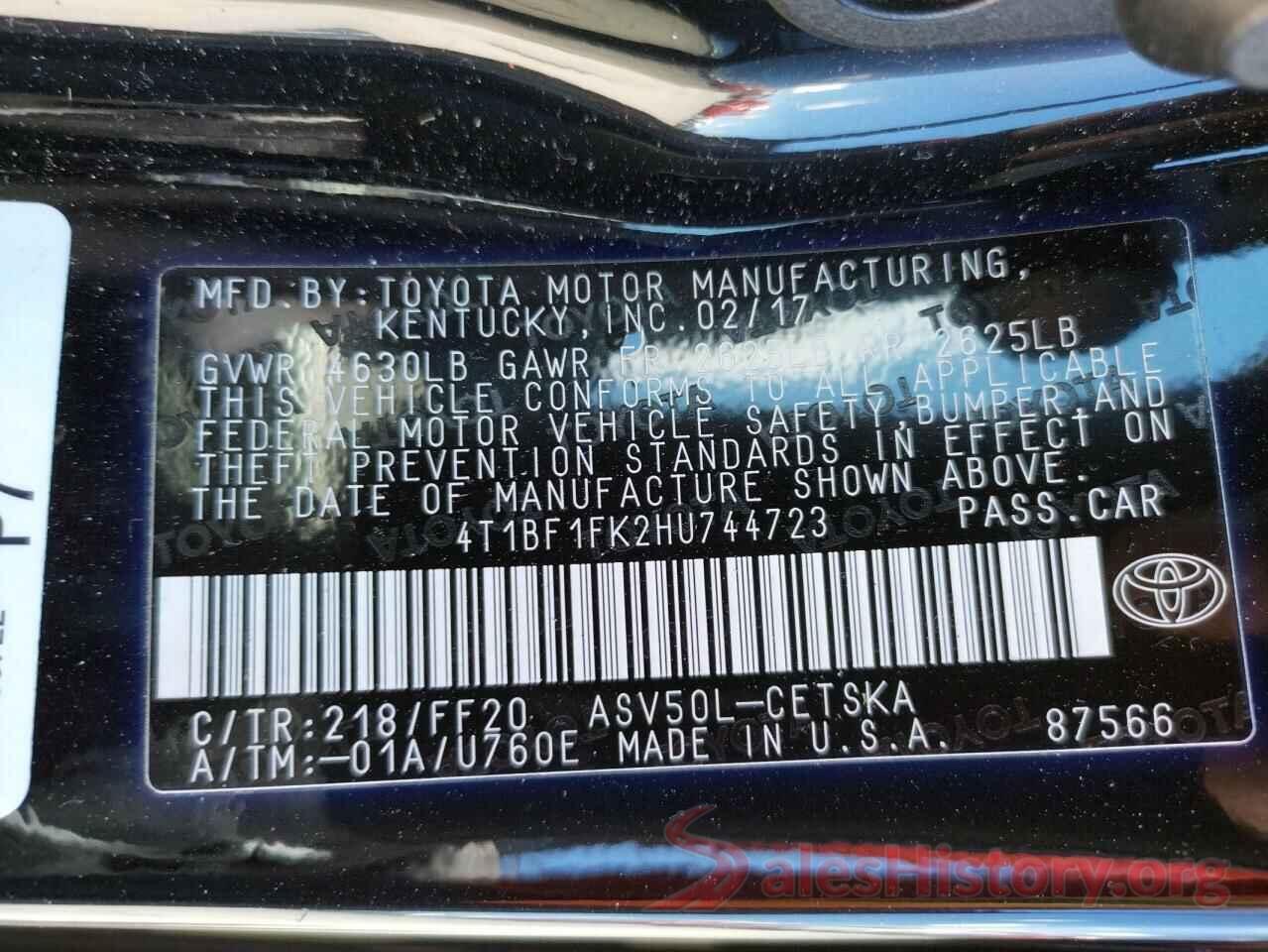 4T1BF1FK2HU744723 2017 TOYOTA CAMRY