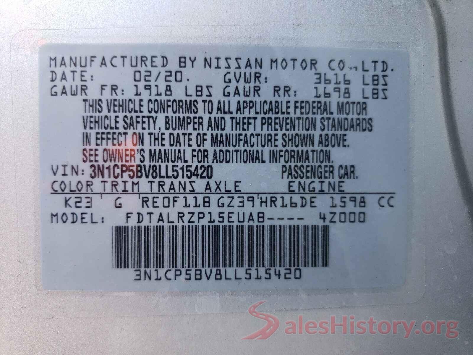 3N1CP5BV8LL515420 2020 NISSAN KICKS