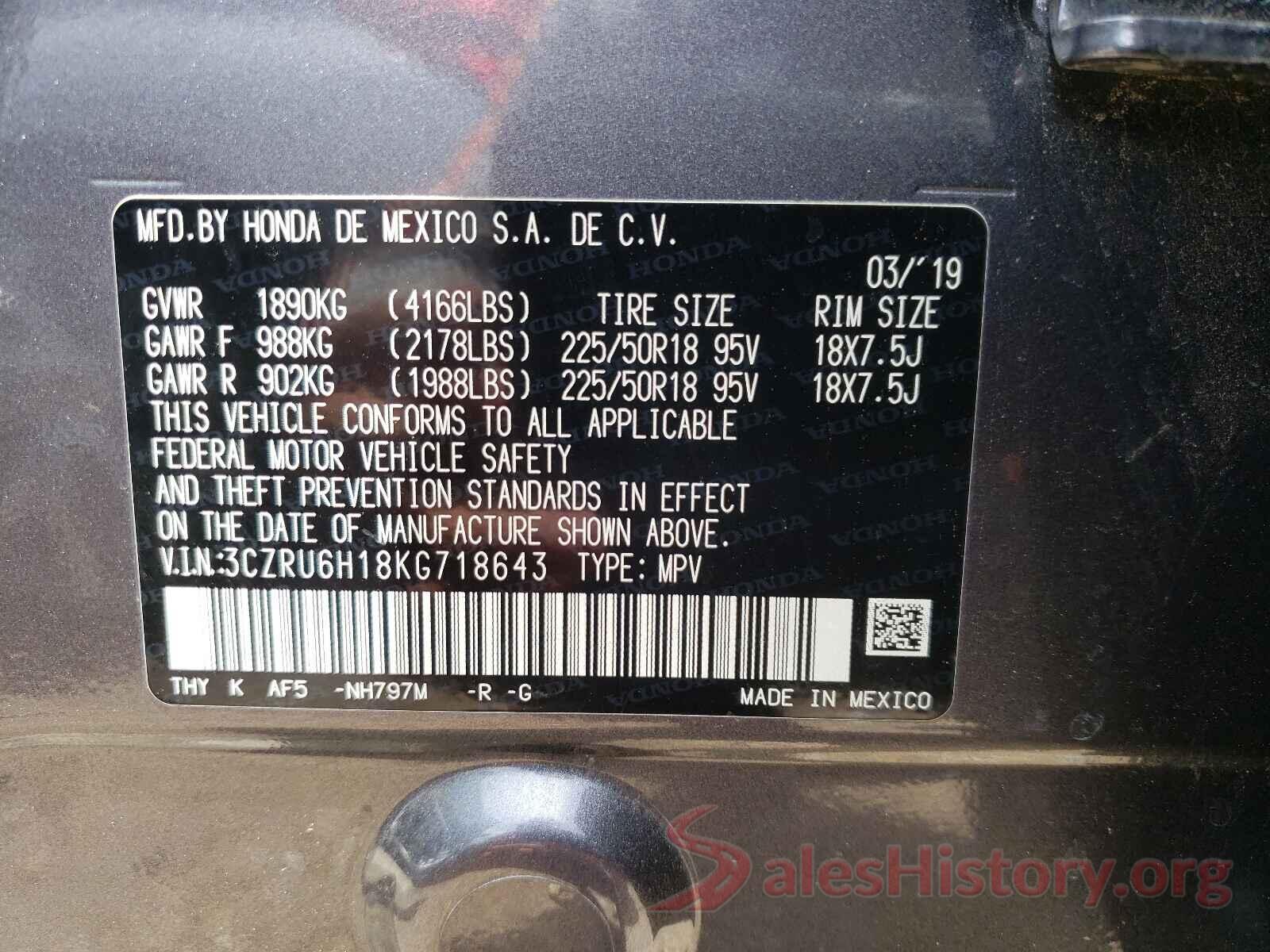 3CZRU6H18KG718643 2019 HONDA HR-V