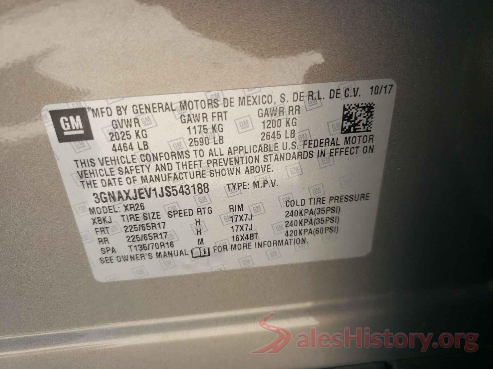 3GNAXJEV1JS543188 2018 CHEVROLET EQUINOX