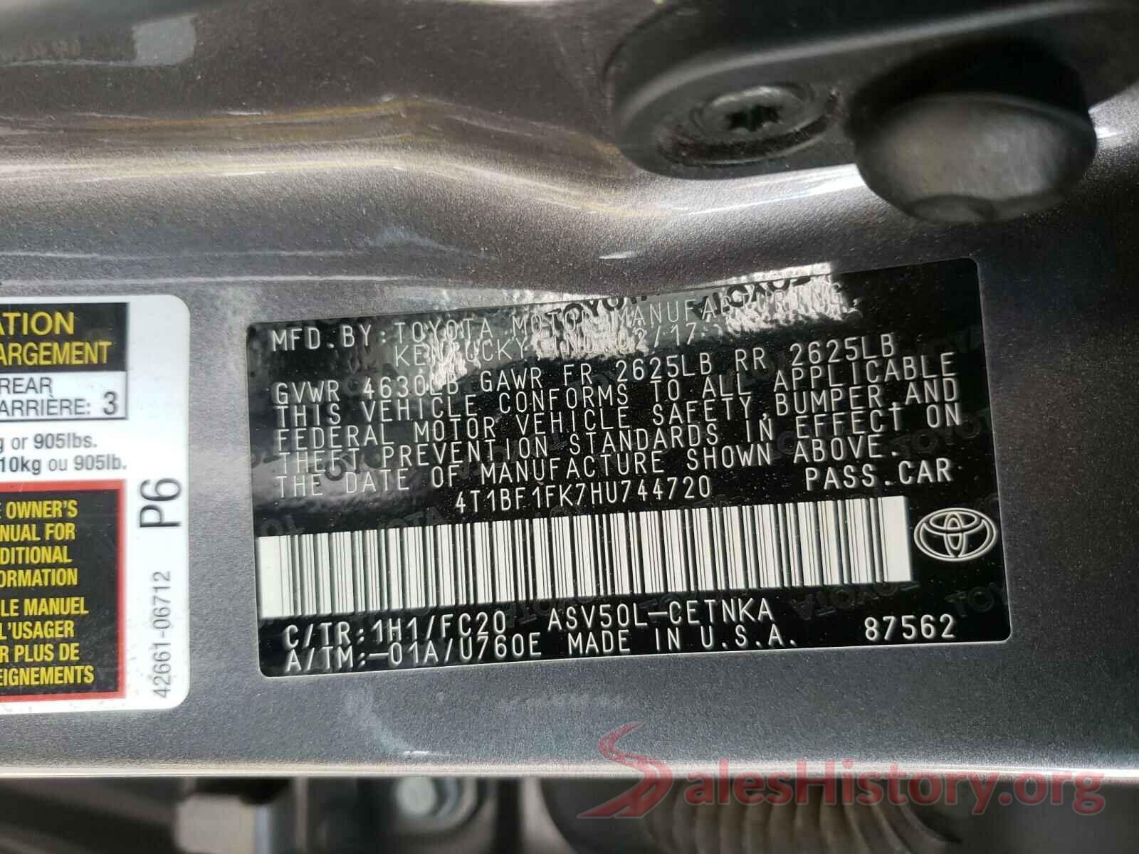 4T1BF1FK7HU744720 2017 TOYOTA CAMRY