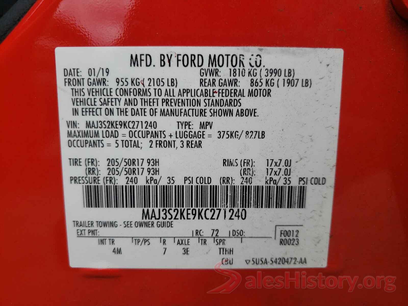 MAJ3S2KE9KC271240 2019 FORD ALL OTHER