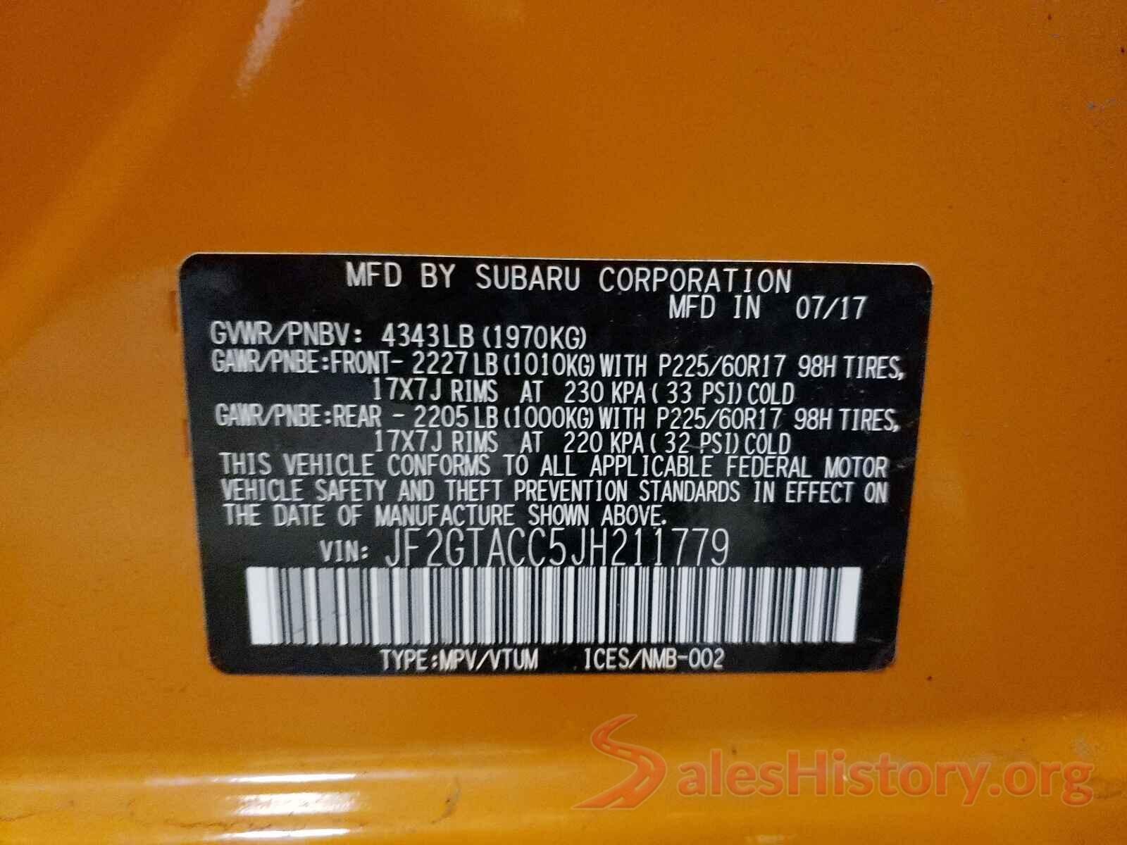 JF2GTACC5JH211779 2018 SUBARU CROSSTREK