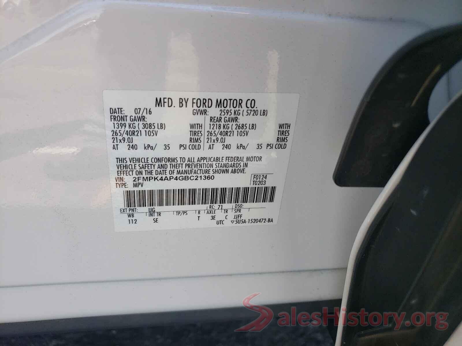 2FMPK4AP4GBC21360 2016 FORD EDGE