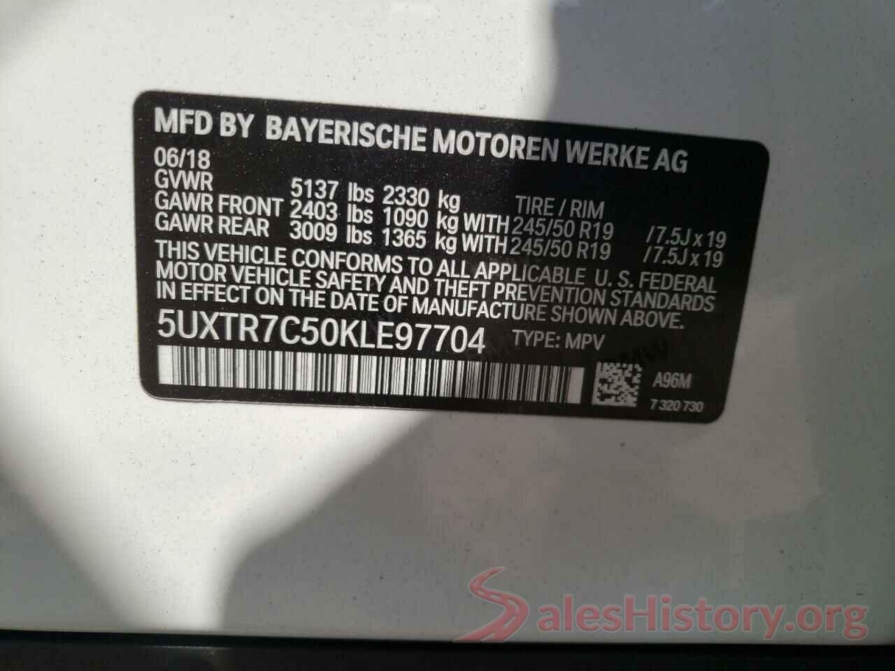 5UXTR7C50KLE97704 2019 BMW X3