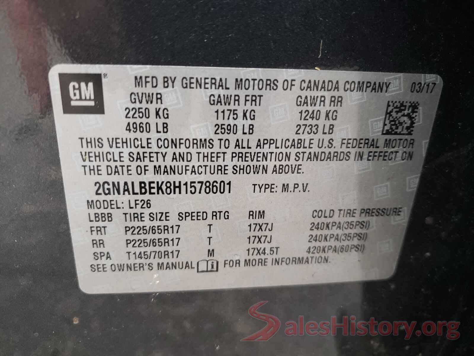 2GNALBEK8H1578601 2017 CHEVROLET EQUINOX