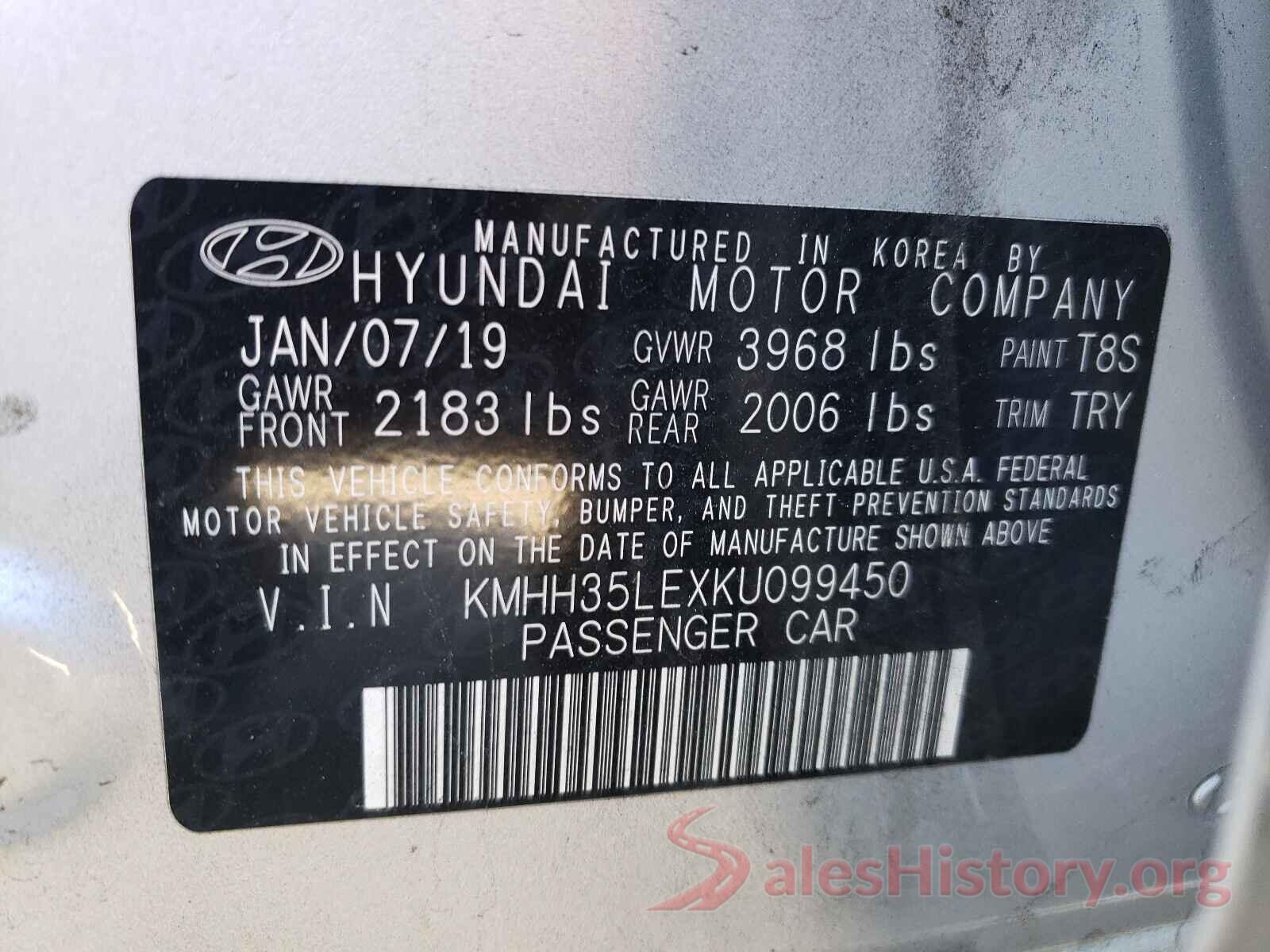 KMHH35LEXKU099450 2019 HYUNDAI ELANTRA