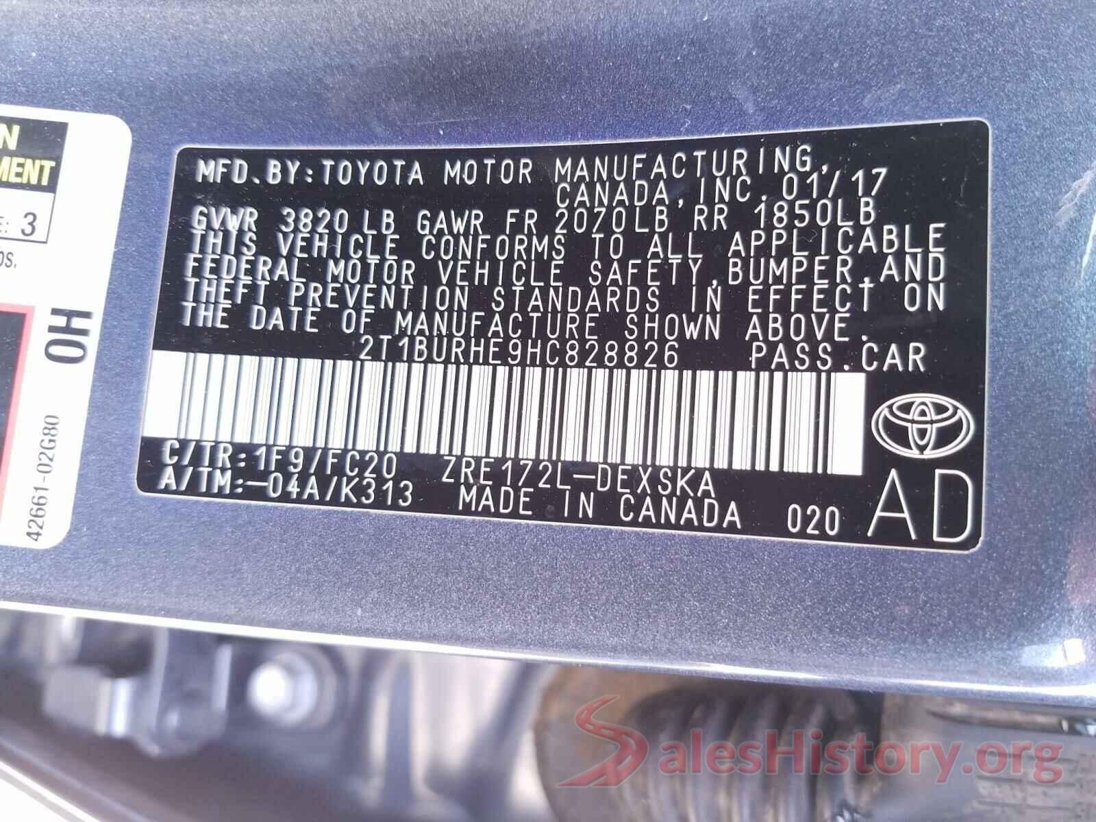 2T1BURHE9HC828826 2017 TOYOTA COROLLA