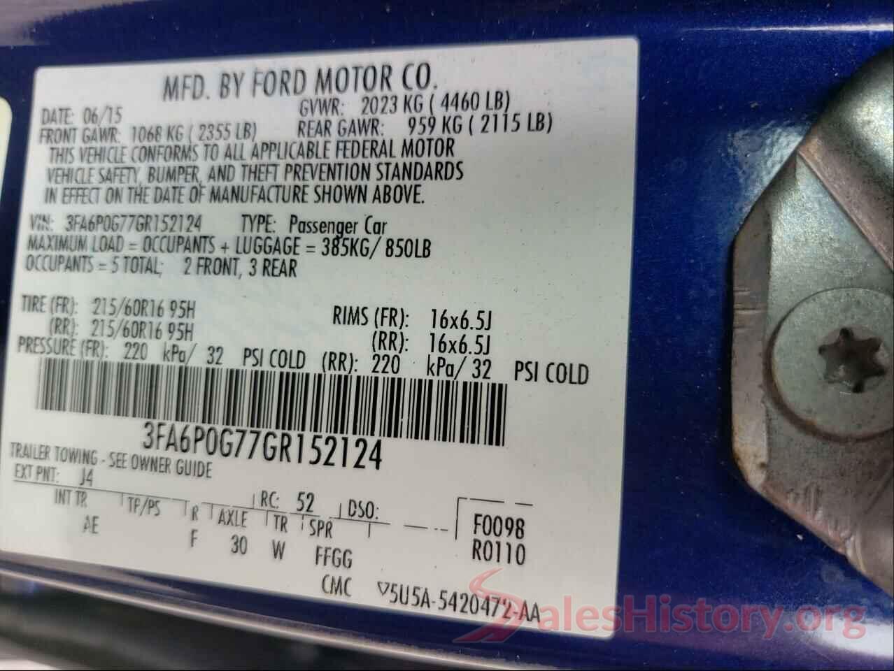 3FA6P0G77GR152124 2016 FORD FUSION