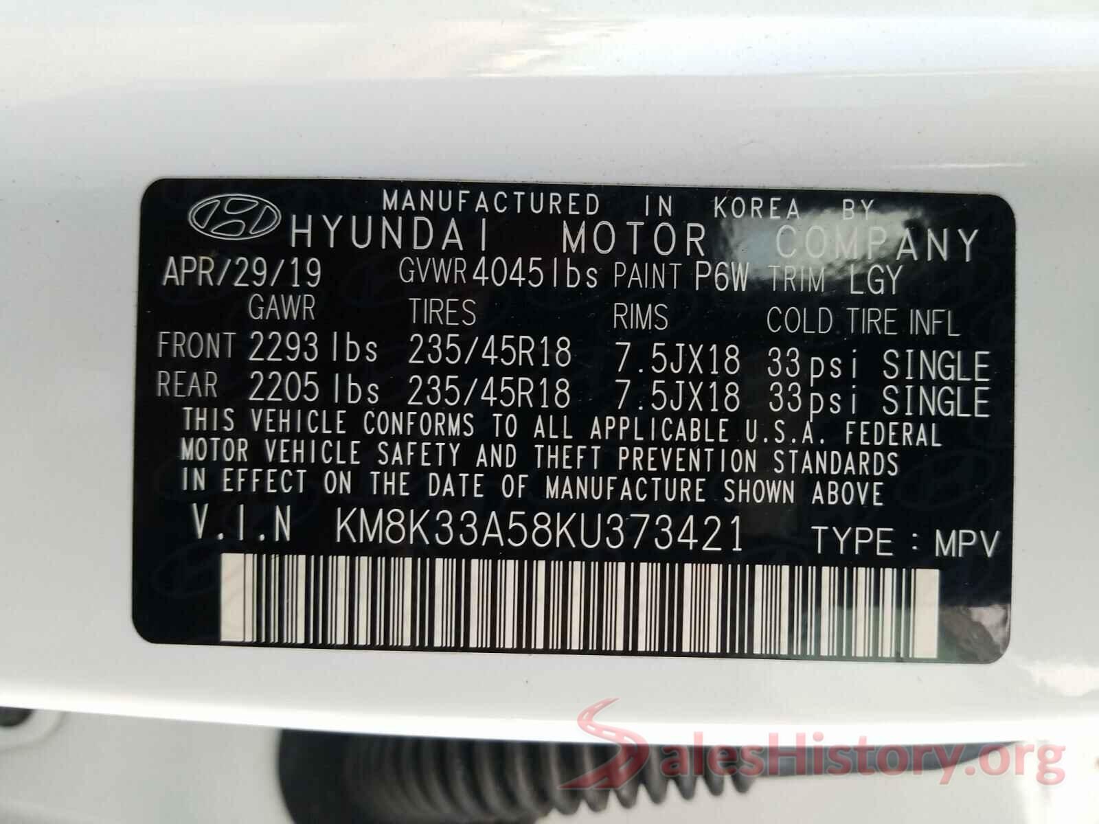 KM8K33A58KU373421 2019 HYUNDAI KONA