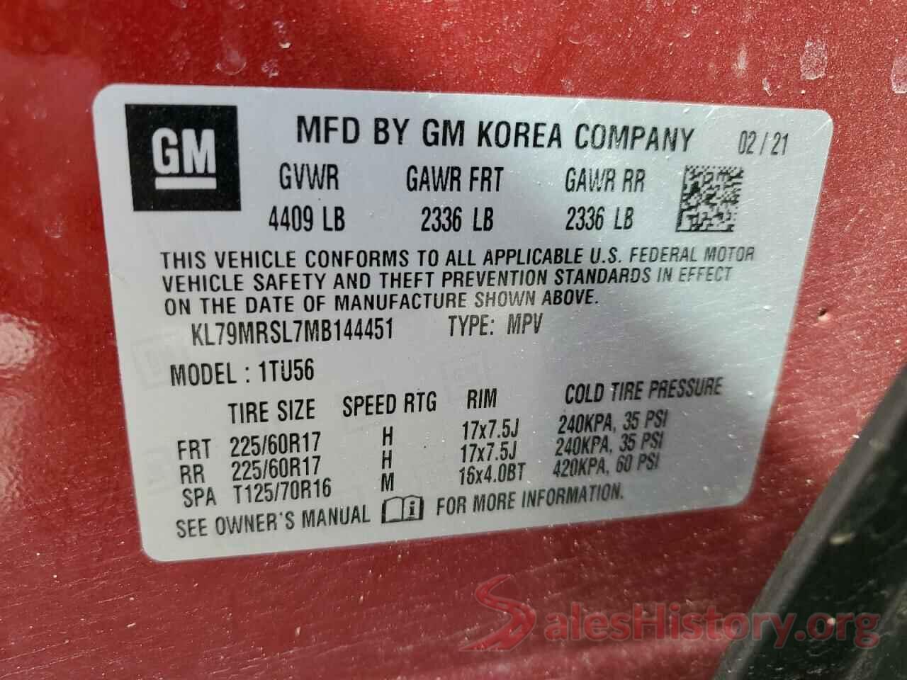 KL79MRSL7MB144451 2021 CHEVROLET TRAILBLZR