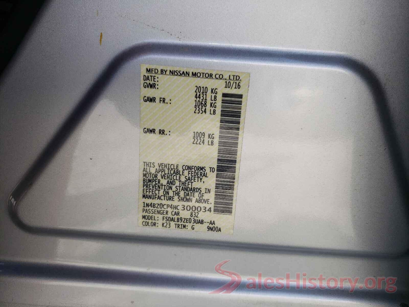 1N4BZ0CP4HC300034 2017 NISSAN LEAF