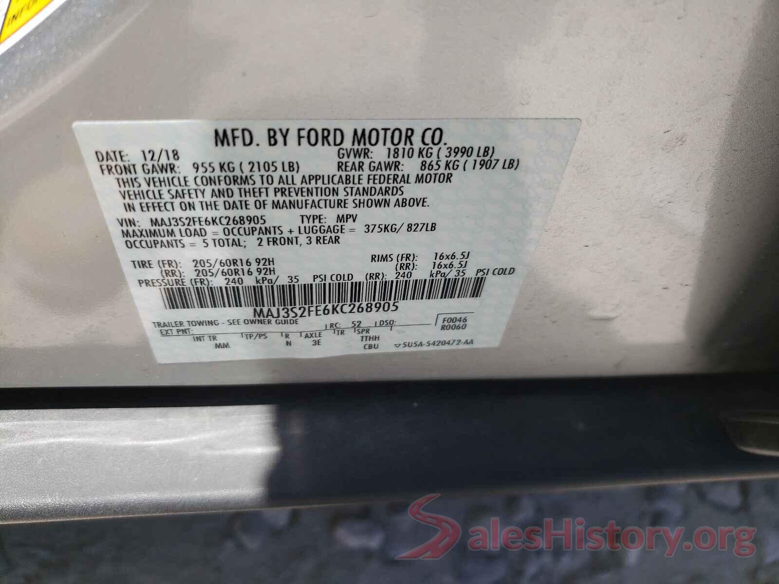 MAJ3S2FE6KC268905 2019 FORD ALL OTHER