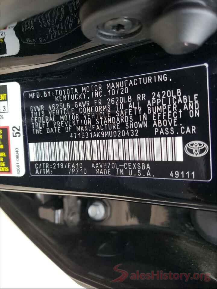 4T1G31AK9MU020432 2021 TOYOTA CAMRY