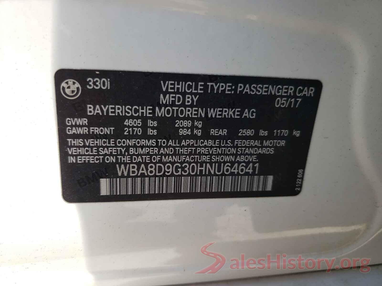 WBA8D9G30HNU64641 2017 BMW 3 SERIES