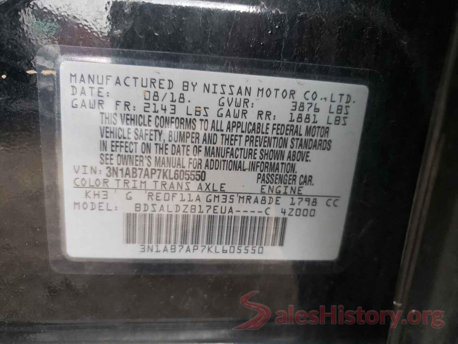 3N1AB7AP7KL605550 2019 NISSAN SENTRA