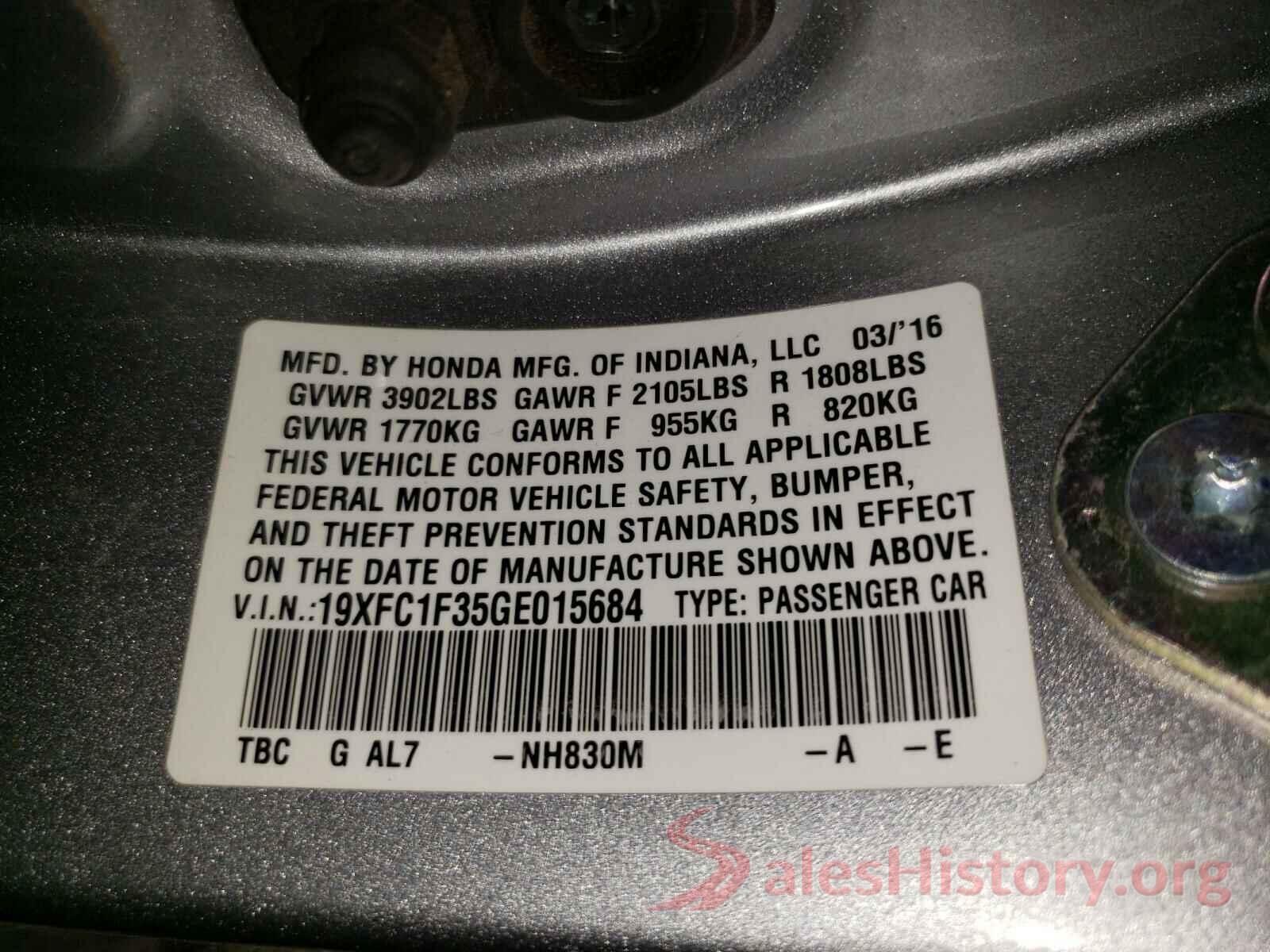 19XFC1F35GE015684 2016 HONDA CIVIC