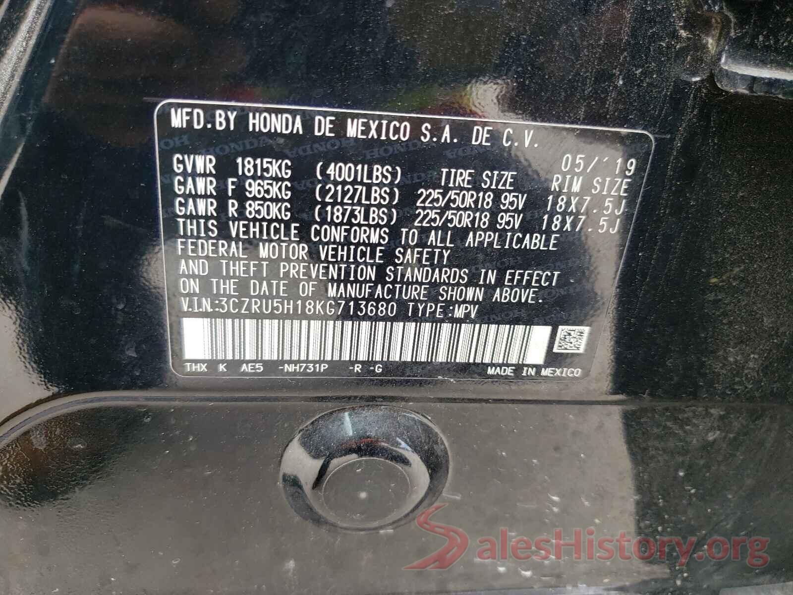 3CZRU5H18KG713680 2019 HONDA HR-V