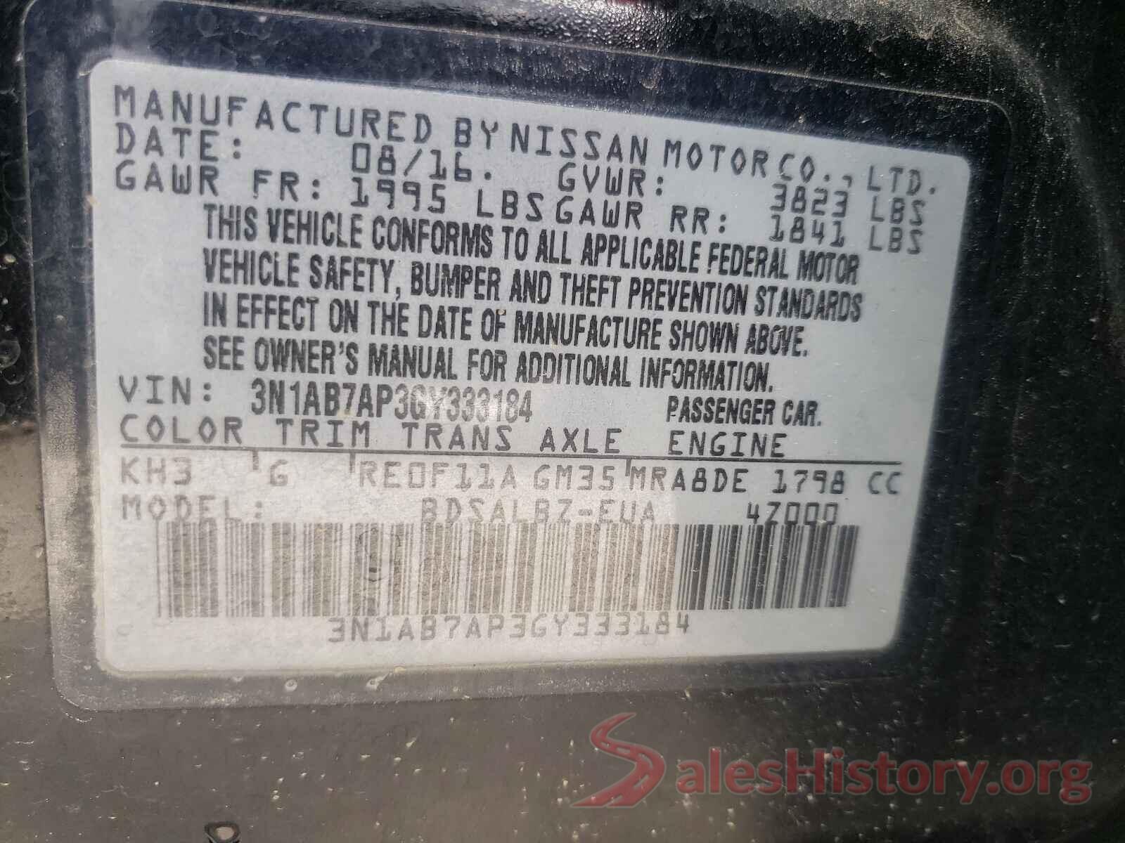 3N1AB7AP3GY333184 2016 NISSAN SENTRA