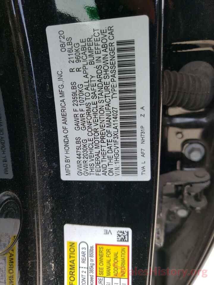 1HGCV1F3XLA114027 2020 HONDA ACCORD