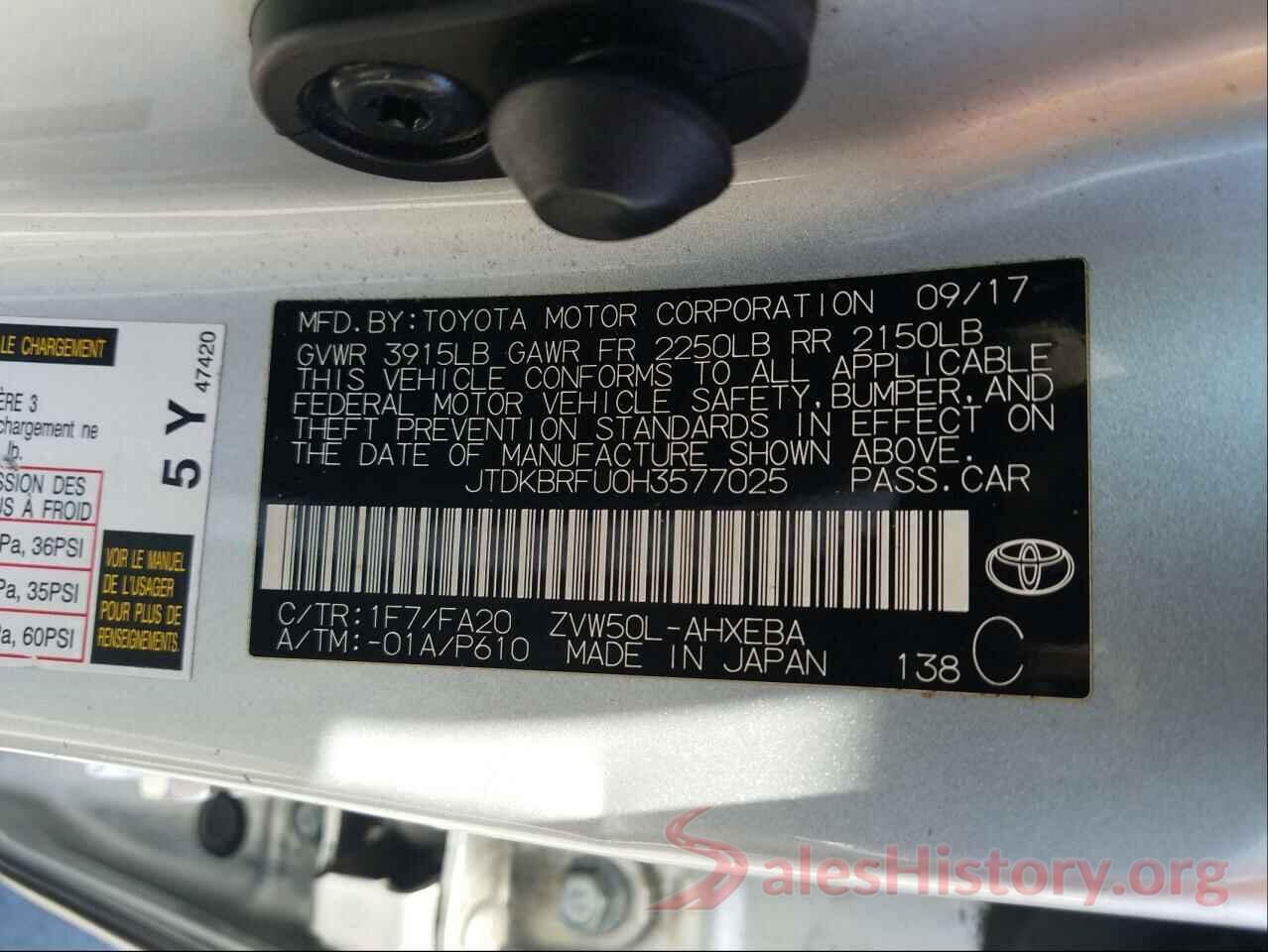 JTDKBRFU0H3577025 2017 TOYOTA PRIUS