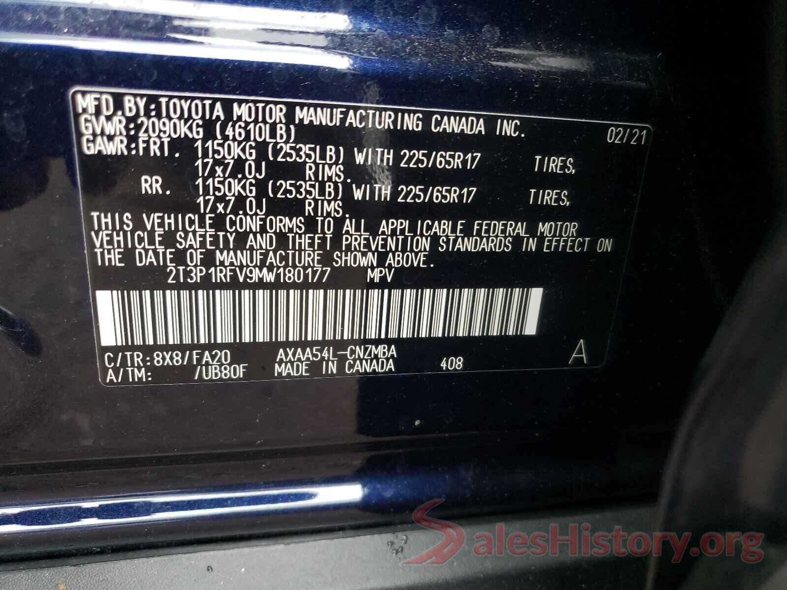 2T3P1RFV9MW180177 2021 TOYOTA RAV4