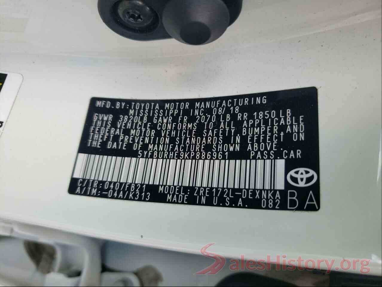 5YFBURHE9KP886961 2019 TOYOTA COROLLA