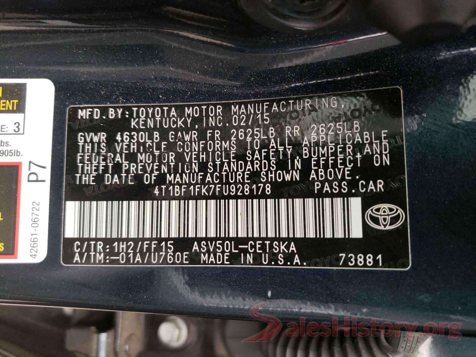 4T1BF1FK7FU928178 2015 TOYOTA CAMRY