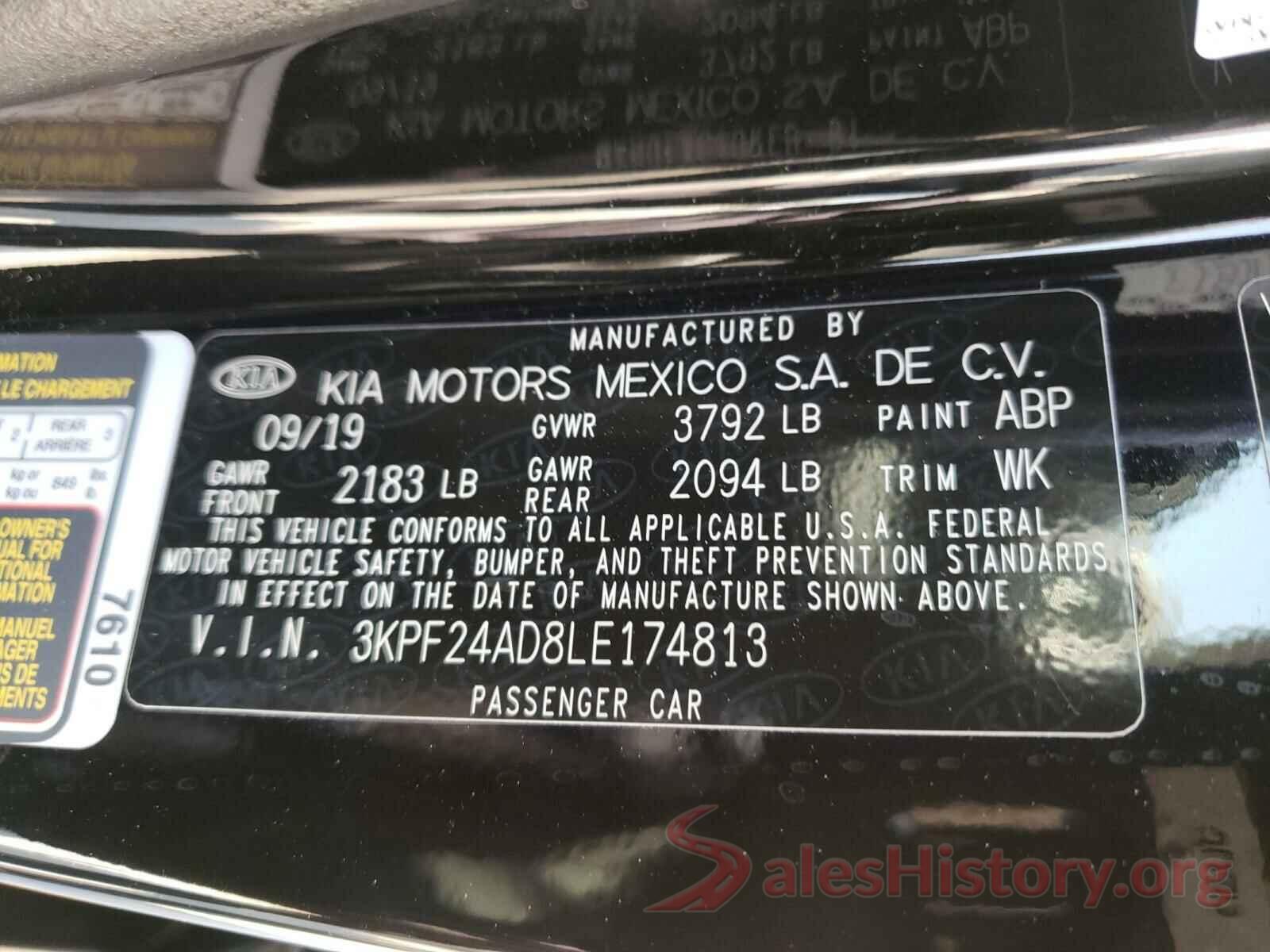 3KPF24AD8LE174813 2020 KIA FORTE