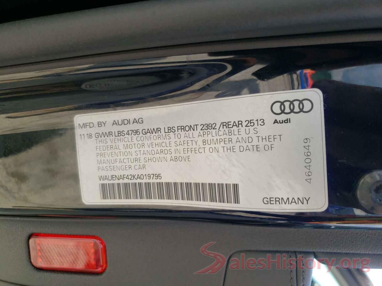 WAUENAF42KA019795 2019 AUDI A4