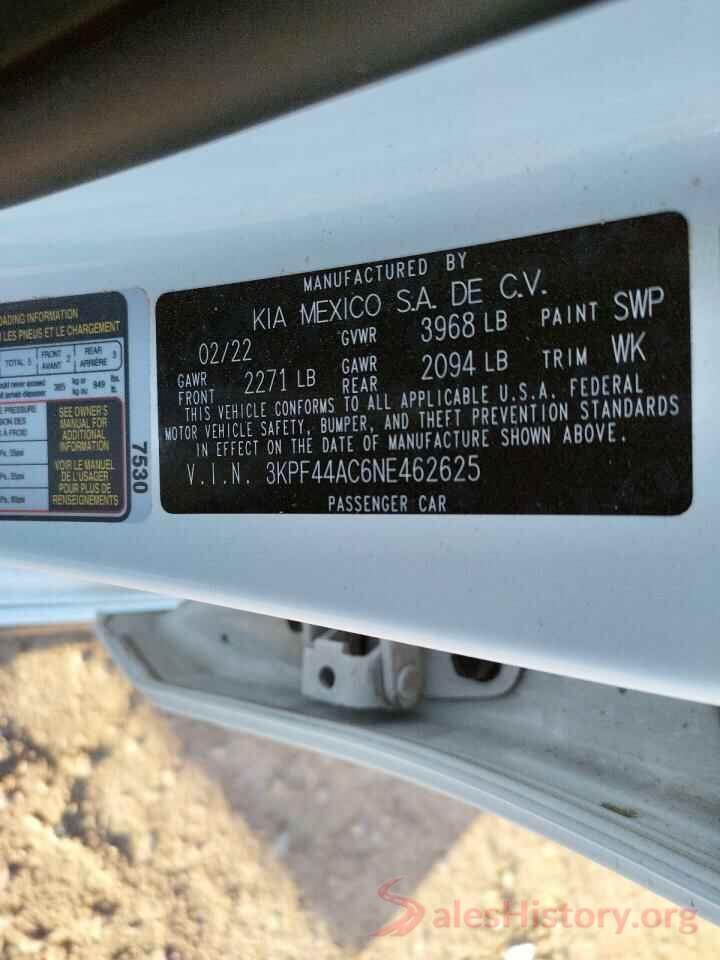 3KPF44AC6NE462625 2022 KIA FORTE