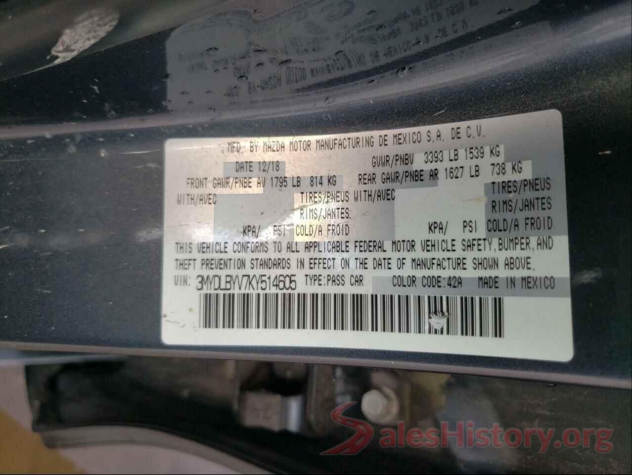 3MYDLBYV7KY514605 2019 TOYOTA YARIS