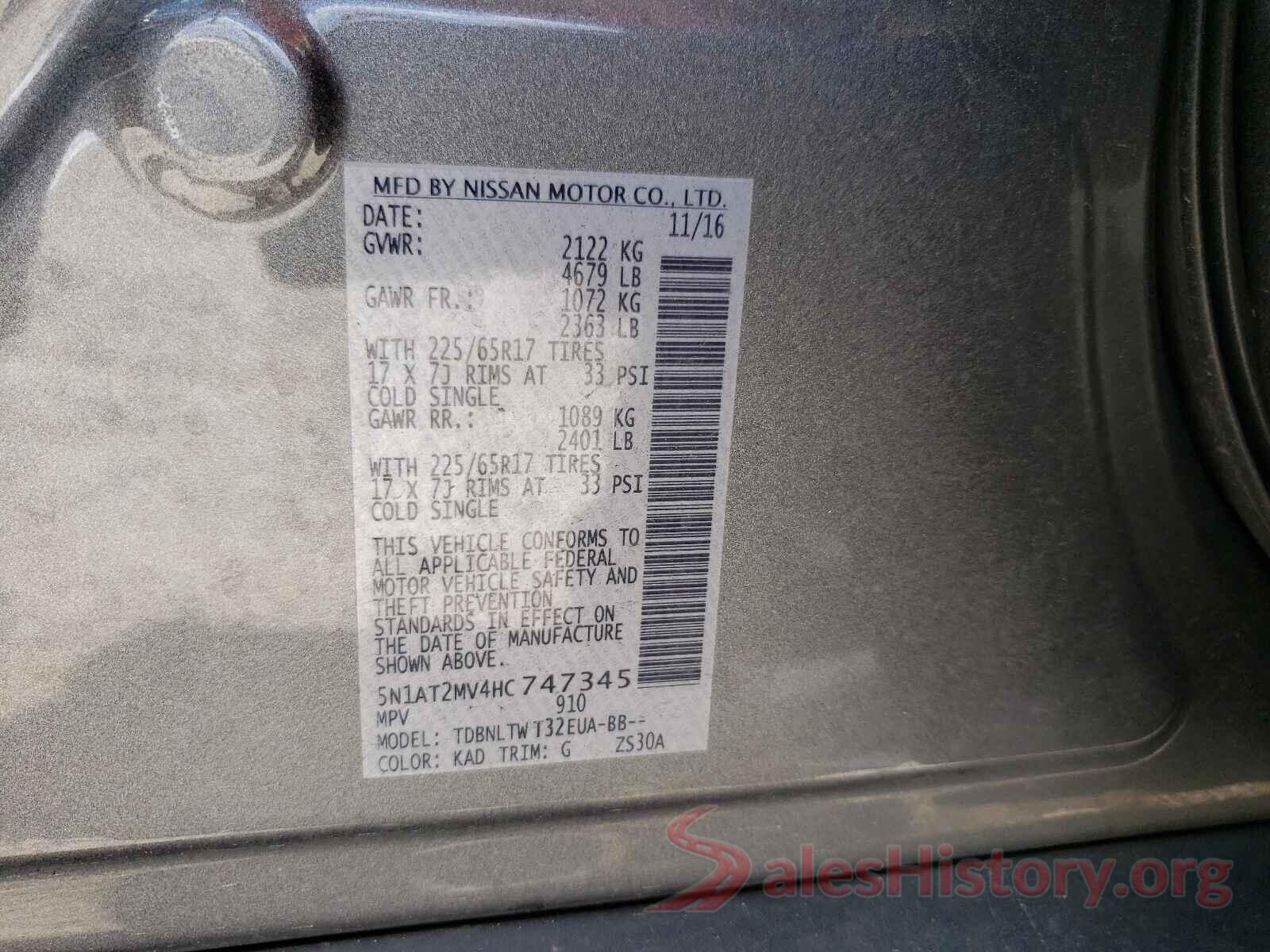 5N1AT2MV4HC747345 2017 NISSAN ROGUE